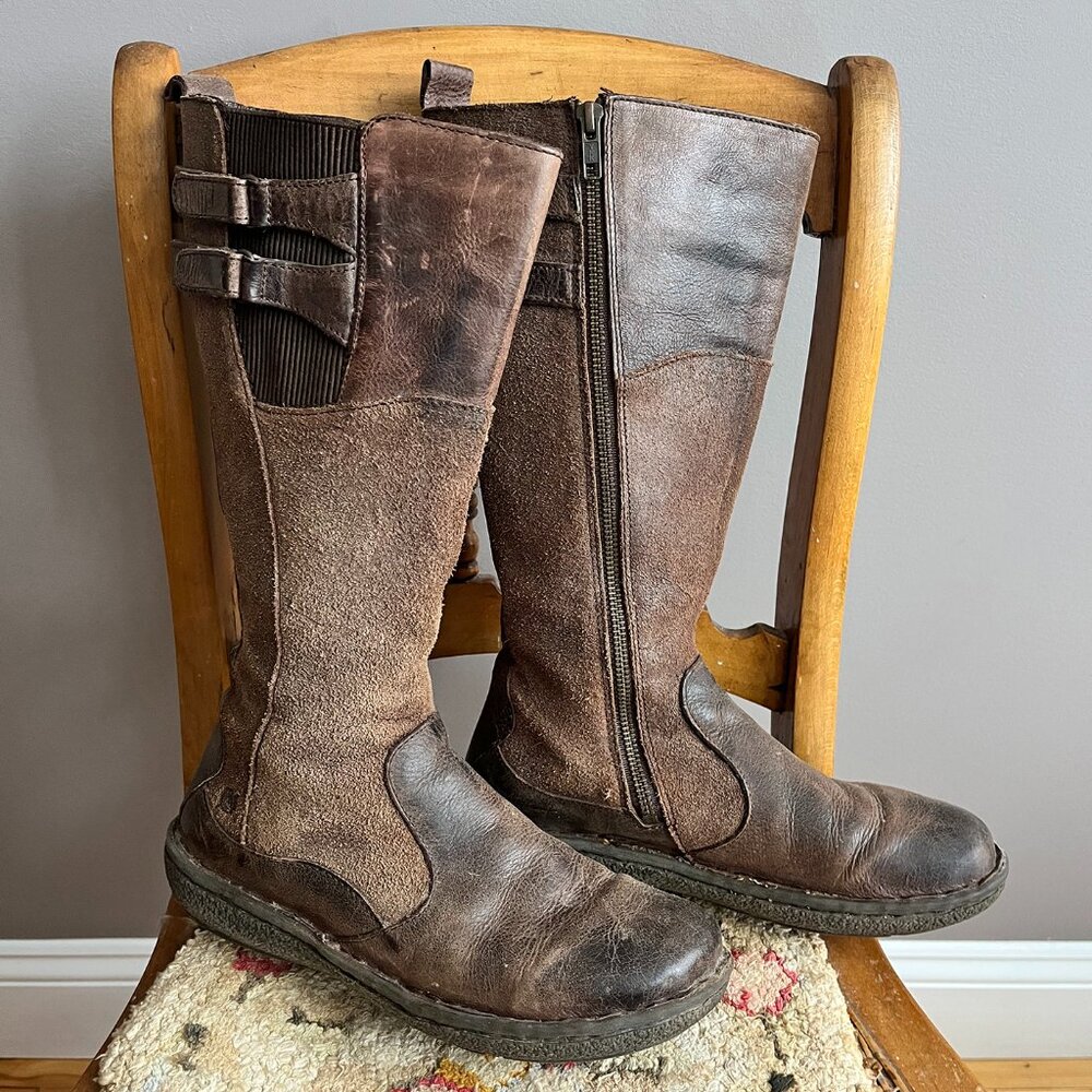 Born Suede and Leather Moto Boots Women's Size 8.5